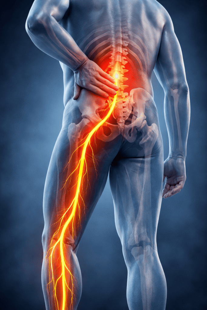 lumbar spine showing path of sciatic nerve